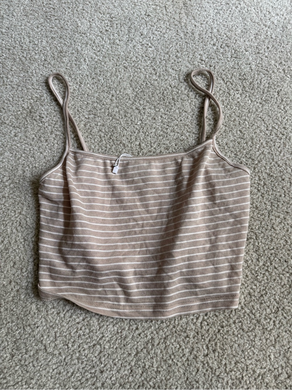 Beige Striped Spaghetti Strap Cropped Tank